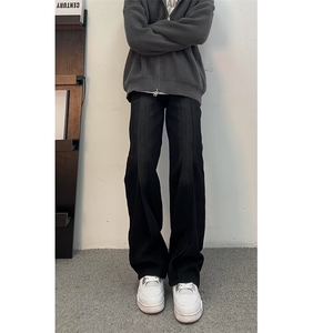 复古水洗牛仔裤高腰阔腿裤直筒长裤设计感裤子310A-4-NZ53-TP35图片