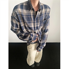 现货~格子大码长袖衬衫C5886/特P23藏青，男装衬衫，电商A094