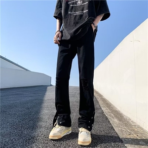 美式高街牛仔裤男韩版潮流裤脚纽扣开衩2025秋季isn长裤RK439-P43图片
