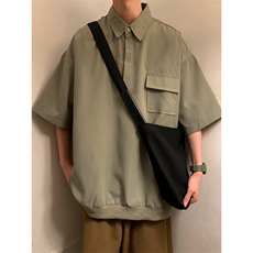 T6069/P35夏季简约短袖衬衫男设计感小众工装衬衣polo衫宽松T恤男，男装Polo衫，电商A141