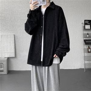 8XL-M鱼骨纹小香风衬衫男生春秋衬衣宽松慵懒垂感外套CS29009P45图片
