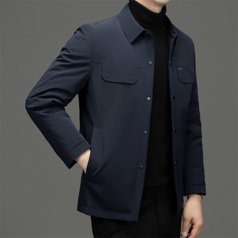 CXY202钱塘2020-2中年男士翻领纯色百搭简约冬季厚款羽绒服P195,男装羽绒服,钱塘207-2