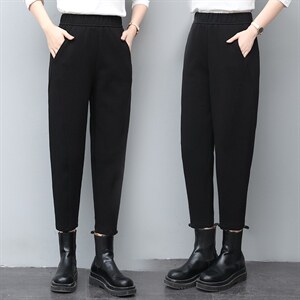 2022新款秋冬季高腰显瘦九分萝卜裤女休闲裤图片