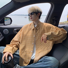 衬衫男春季新款港风宽松格子长袖衬衫CS802-特P28，男装衬衫，星座214-3