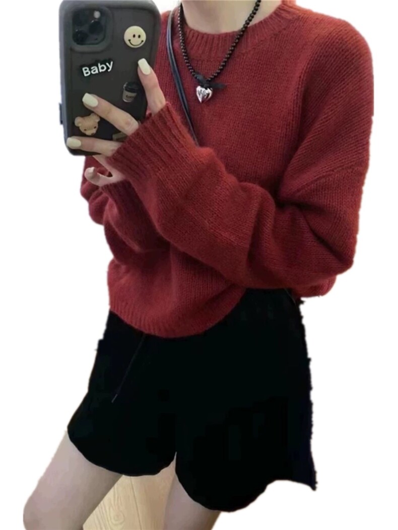 新款韩版宽松显瘦圆领套头针织毛衣女秋冬百搭软糯上衣,女装羊毛衫,思途羊绒