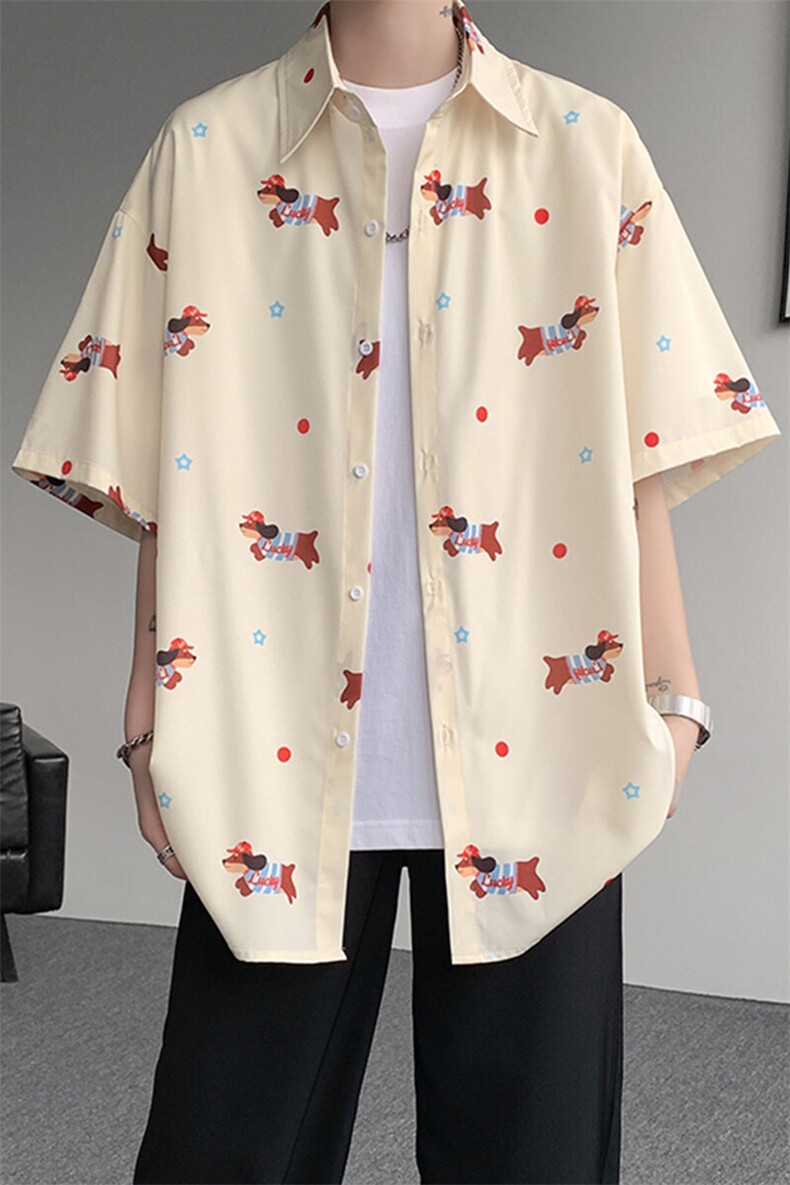 8XL-M腊肠狗花衬衫男短袖夏季冰丝薄款花衬衣寸衫外套DC28003P38,男装T恤,电商B312