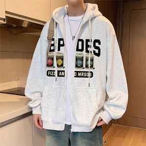 H209P70含棉量65%美式字母高街连帽卫宽松休闲开衫外套图片