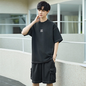 短袖T恤套装男25新款夏季休闲运动服搭配帅气短裤两件套3273-P155,个高骨架大夏季穿衣搭配图片