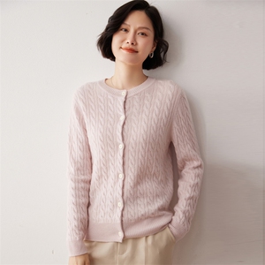 秋冬新款洋气时尚百搭显瘦女款圆领35%山羊绒开衫图片