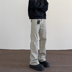 美式高街cleanfit脏灰色廓形休闲裤男女直筒微喇潮流vibe风裤子，男装休闲裤，星座410-7