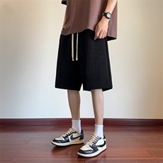 肌理感白色短裤男款夏季男生休闲沙滩裤美式高街运动垂感五分裤，男装牛仔裤，电商B220