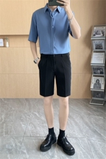 冰丝短袖衬衫男夏季韩版衬衣港风日系宽松大码五分袖寸衫九分短裤，男装牛仔裤，星座505-2（原电商A260-1)