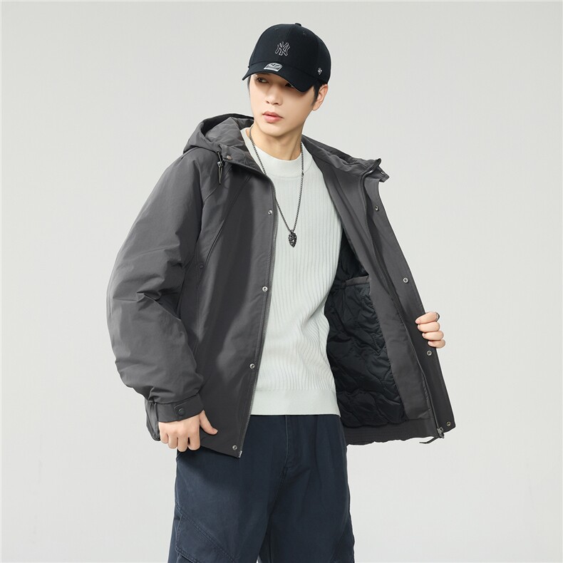 2025新款秋冬季加厚夹棉上衣服连 帽外套男士工装保暖夹克W0132图片