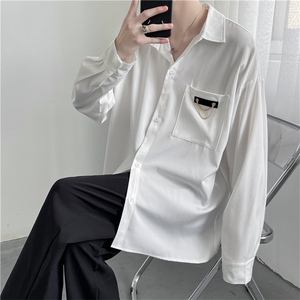 日系衬衫男长袖夏季港风宽松韩版潮流ins港风冰丝衬衣 W1159-P32图片