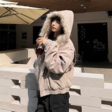 现货高品质美式高街冬季重磅硬挺短款座山雕毛领棉衣男女加厚外套，男装棉衣，电商A443