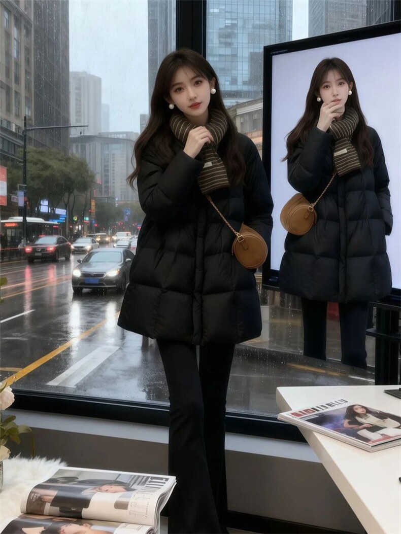 现货防风袖小个子羽绒服女2025冬季新款加厚感保暖白鸭绒中长款,女装羽绒服,依恋蒂丝