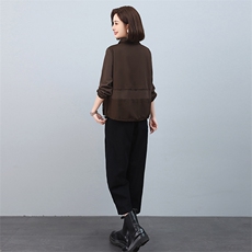 时尚宽松显瘦长袖衬衫+阔腿裤套装女秋装新款休闲两件套6528-518，女装套装/套裙，叶笙衣