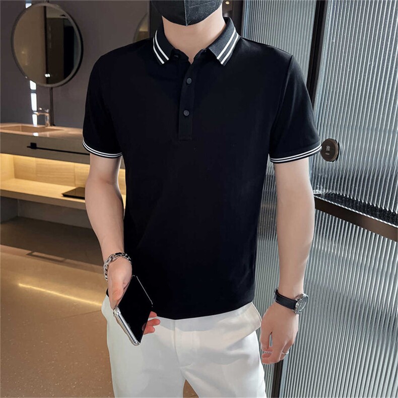 主推品质大码简约撞色领大码短袖翻领Polo衫潮牌上衣T063-38,男装T恤,电商D342