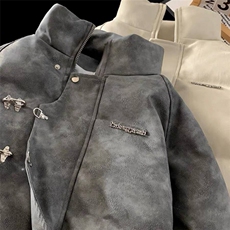 金属飞机扣面包服外套男2025冬季痞帅潮牌美式复古宽松pu皮棉衣，男装皮衣，星座506A