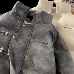 金属飞机扣面包服外套男2025冬季痞帅潮牌美式复古宽松pu皮棉衣图片