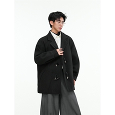 25新款牛角扣短款毛呢大衣风衣504-F53-P75控118（加棉P90控128），男装风衣，星座504
