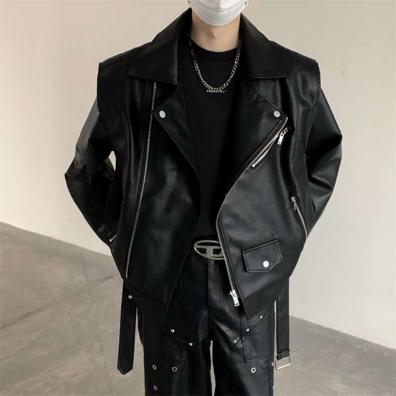 美式cleanfit潮酷PU皮机车夹克男宽松翻领外套PY05-P135,男装夹克,星座512-1（原513-3）