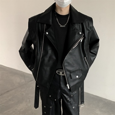 美式cleanfit潮酷PU皮机车夹克男宽松翻领外套PY05-P135，男装夹克，星座512-1（原513-3）