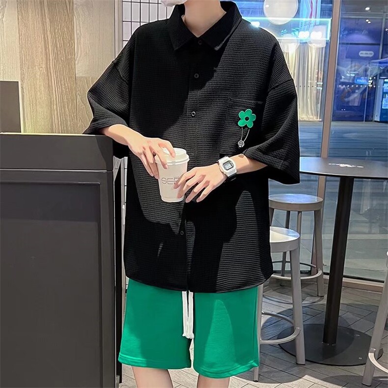 夏季港风薄款衬衫男短袖宽松高级感休闲寸衬衣外套男CS0562-P35,男装衬衫,星座308B-2