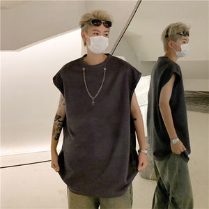 C463-P32 夏季新款个性宽松无袖T恤高街潮牌嘻哈运动背心男 现货图片