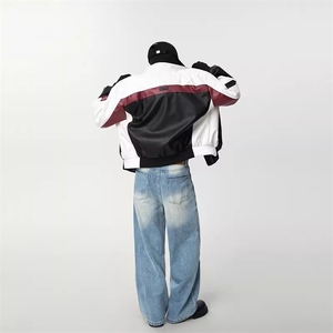 JK8574-P68 美式pu皮衣飞行员夹克男款情侣拼接撞色痞帅高级感图片