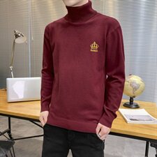 秋冬可翻高领毛衣男皇冠纯色长袖男刺绣毛衫打底针织衫米M253P33，男装针织衫/毛衣，星座1207