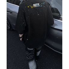 可48小时发货支持抖音得物来样二开美式满天星亮片短袖T恤MTX722，男装T恤，电商A486-1