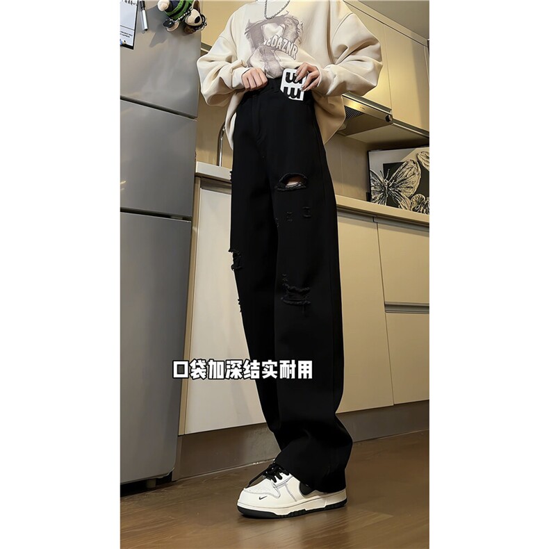 xz116-k1082-P50 控78  现货大码破洞阔腿牛仔裤图片