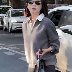 女士2025年秋季灰色套头，女装针织衫/毛衣，泰沅羊绒