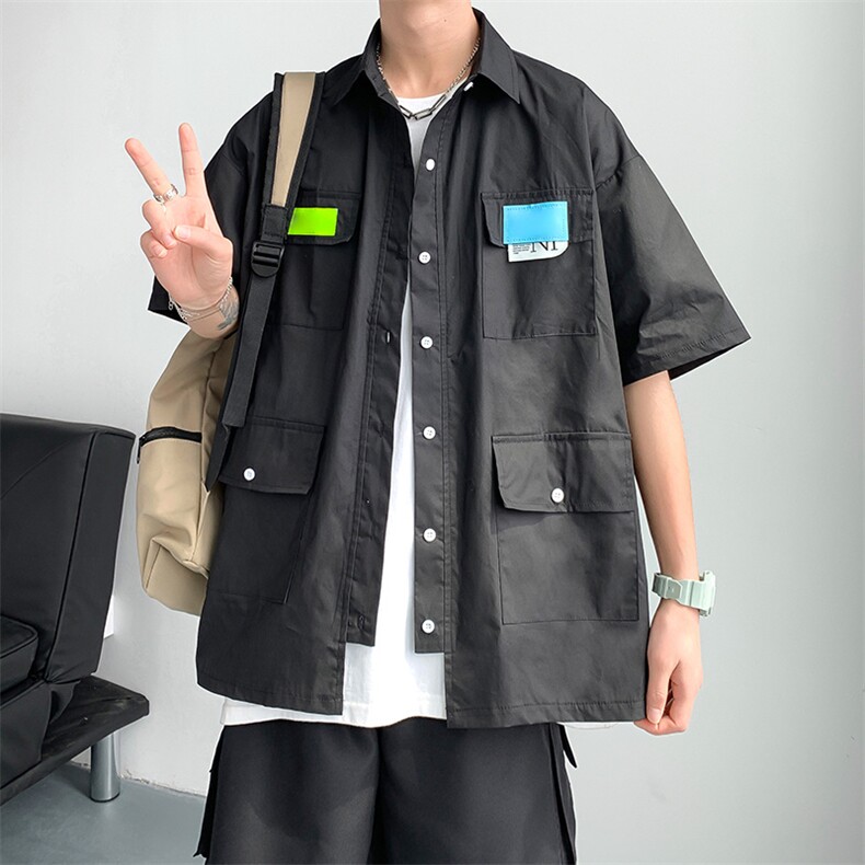 夏季短袖衬衫潮流帅气休闲四面弹衬衫CT14P35图片