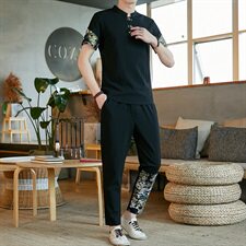 中国风套装男2021夏季新款古风汉服宽松唐装两件套A438-999-P60，男装套装，电商A438