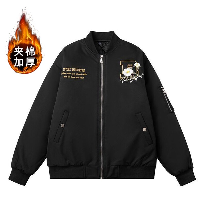 1506-1/MSS8731/P63新款山茶花印花棒球服男女外套秋冬飞行员夹克图片