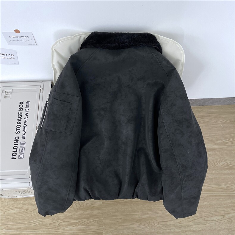 冬季加厚拼接潮牌街头美式pu皮加绒翻领保暖棉服外套,男装皮衣,星座410-7