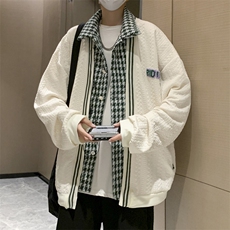 学院风夹克男女假两件格子外套ins宽松情侣装上衣JK093-P58，男装夹克，星座308B-1