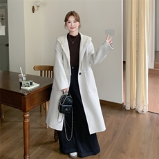 新款2B114P315K399针织连帽双面羊绒大衣中长款款式显瘦女装，女装毛呢外套，2B114