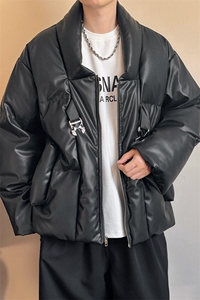 现货-白鸭绒羽绒服外套男潮牌时尚潮流pu皮棉衣外套AM23075-P340图片