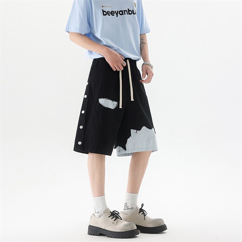 8XL-M特大码短裤男夏季新款大码vibe破洞拼接高街短裤DK1518P50，男装牛仔裤，电商D206-1