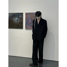 现货~戗驳领西装外套垫肩休闲宽松挺阔黑色男女西服夹克X892-P105，男装夹克，星座1004-3