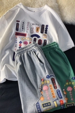 夏季小吃牌文字印花运动休闲大码宽松男套装T100+DK1003P80控98，男装休闲套装，电商A089-1