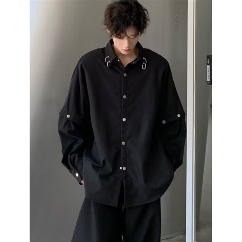 垫肩衬衫男潮牌痞帅炸街可拆卸长袖衬衣廓形发型师男装C172,男装衬衫,星座1116A（原606A-3）