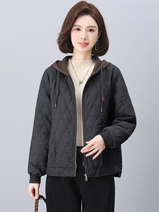 长期现货时尚休闲早春秋夹棉外套女短妈妈装2026新款棒球服连帽图片
