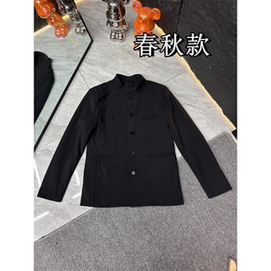 秋冬纯黑唐装男士扣子款赵山河同款中山装外套修身高档中山夹克图片