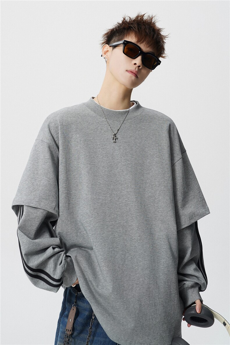 6XL-M假两件条纹长袖t恤男运动风百搭上衣CX3010-特P40,男装T恤,电商D206-1