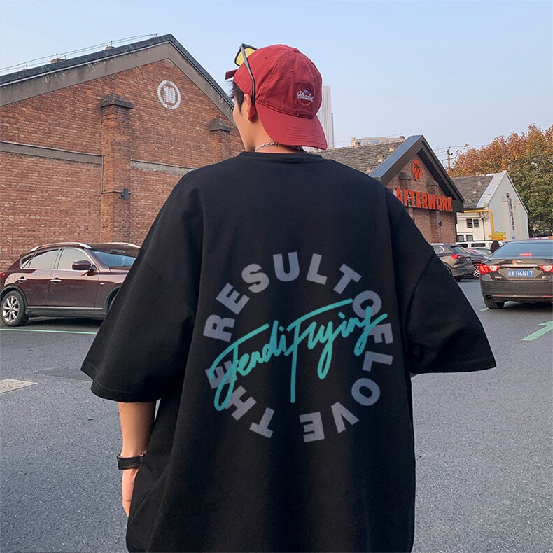 夏季纯港风宽松大码圆领短袖T恤XZ313B-2T723-P23控38，男装T恤，星座313B-2