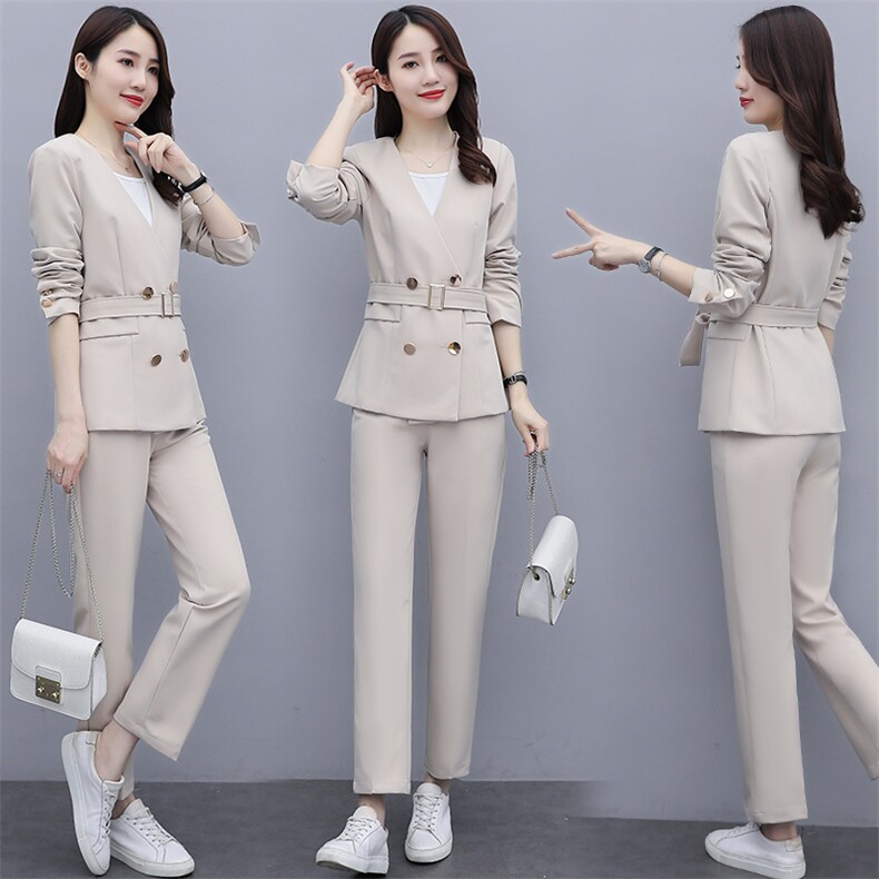 2021春秋款舒适潮流气质纯色西装两件套修身小个子显瘦髦洋气减龄，女装套装/套裙，瑶迪依秀